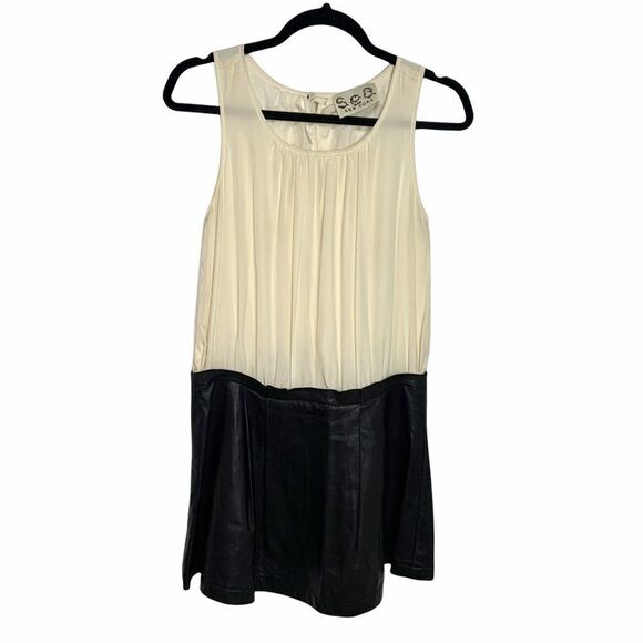 SEA New York Silk and Leather Pleated Shift Dress Size 4 - Picture 1 of 10